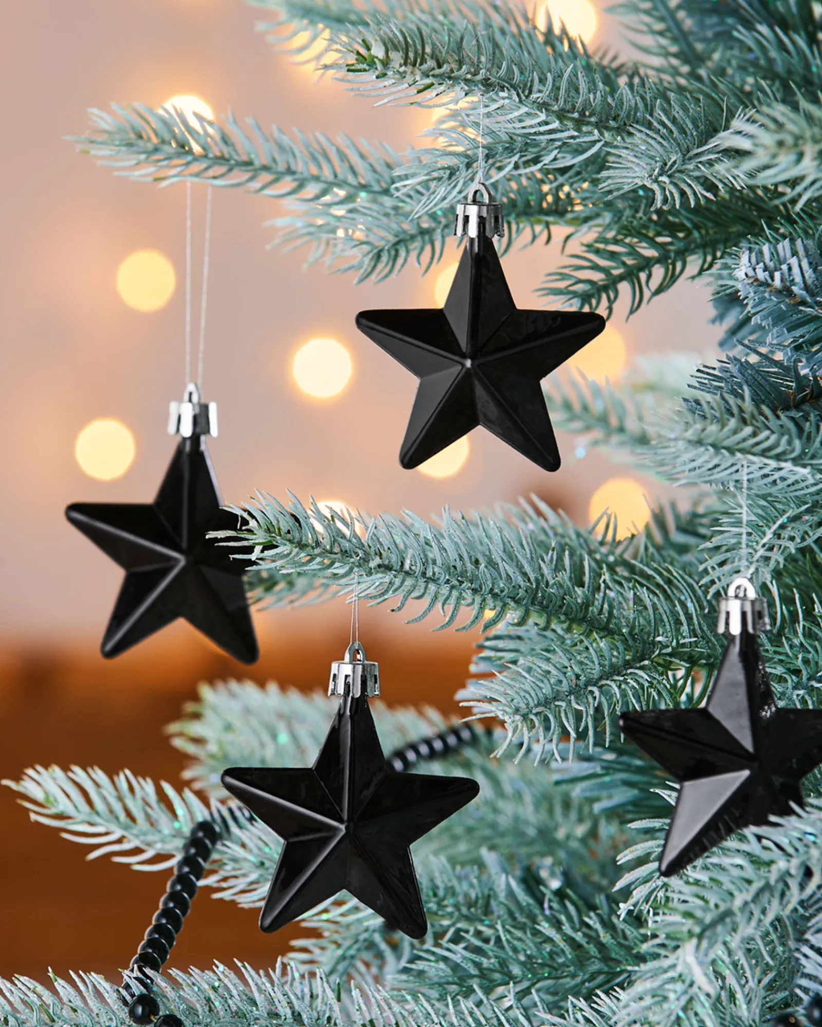 WeRChristmas 6 Pack Of Hanging Stars, Black, 7.5 Cm