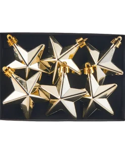 WeRChristmas 6 Pack Of Hanging Stars, Gold, 7.5 Cm