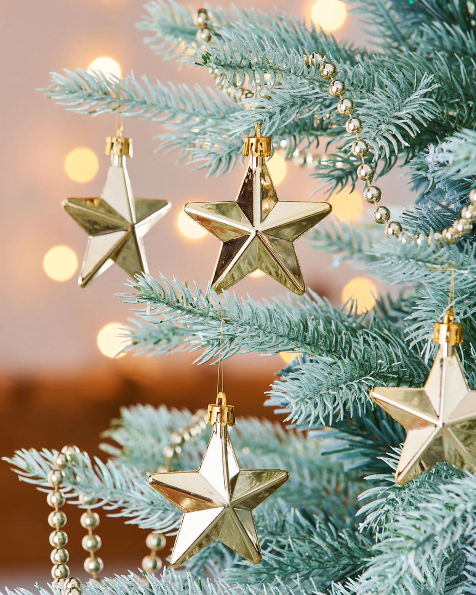 WeRChristmas 6 Pack Of Hanging Stars, Gold, 7.5 Cm