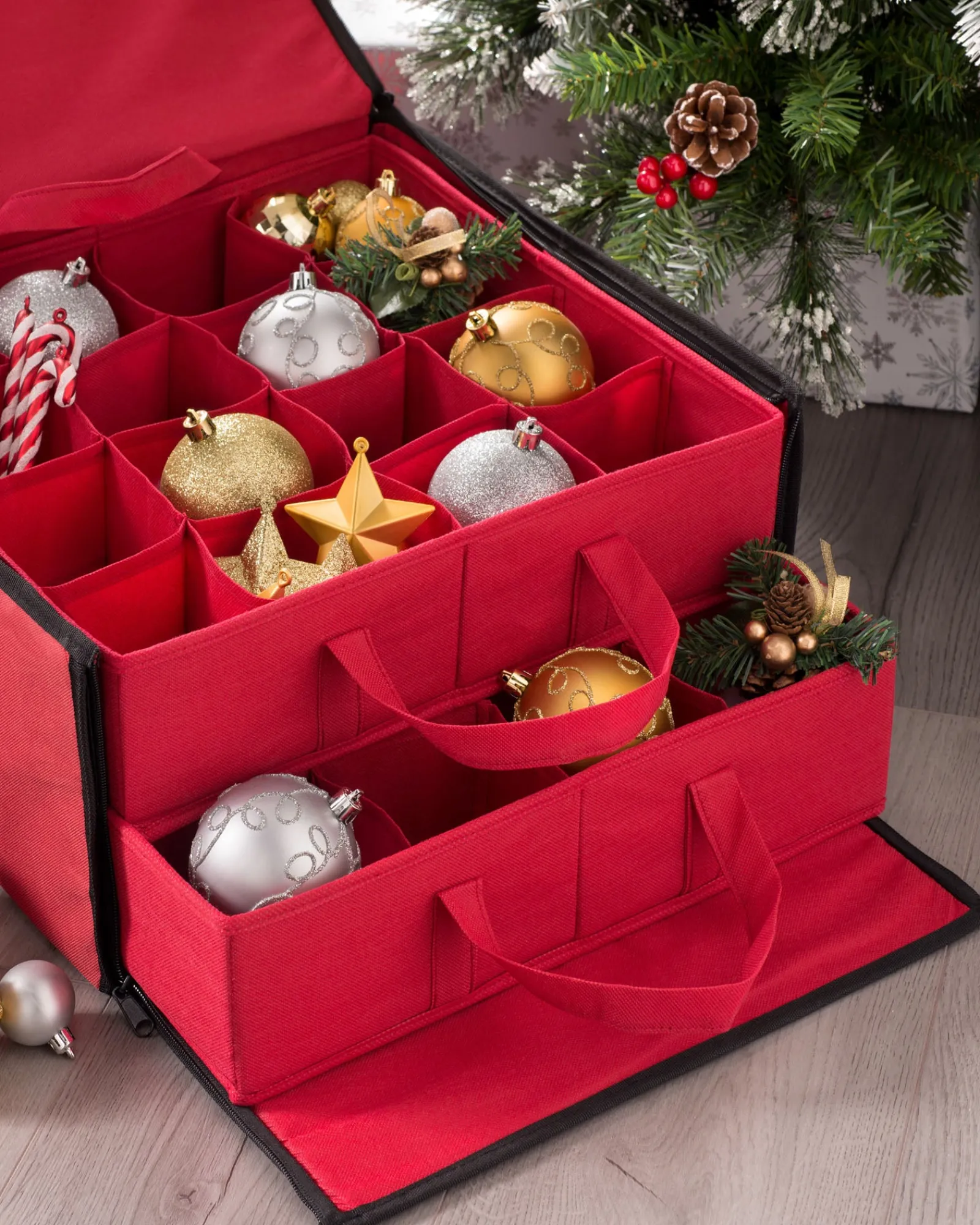 WeRChristmas 32 Piece Decoration And Ornament Storage Box, Red, 40 Cm