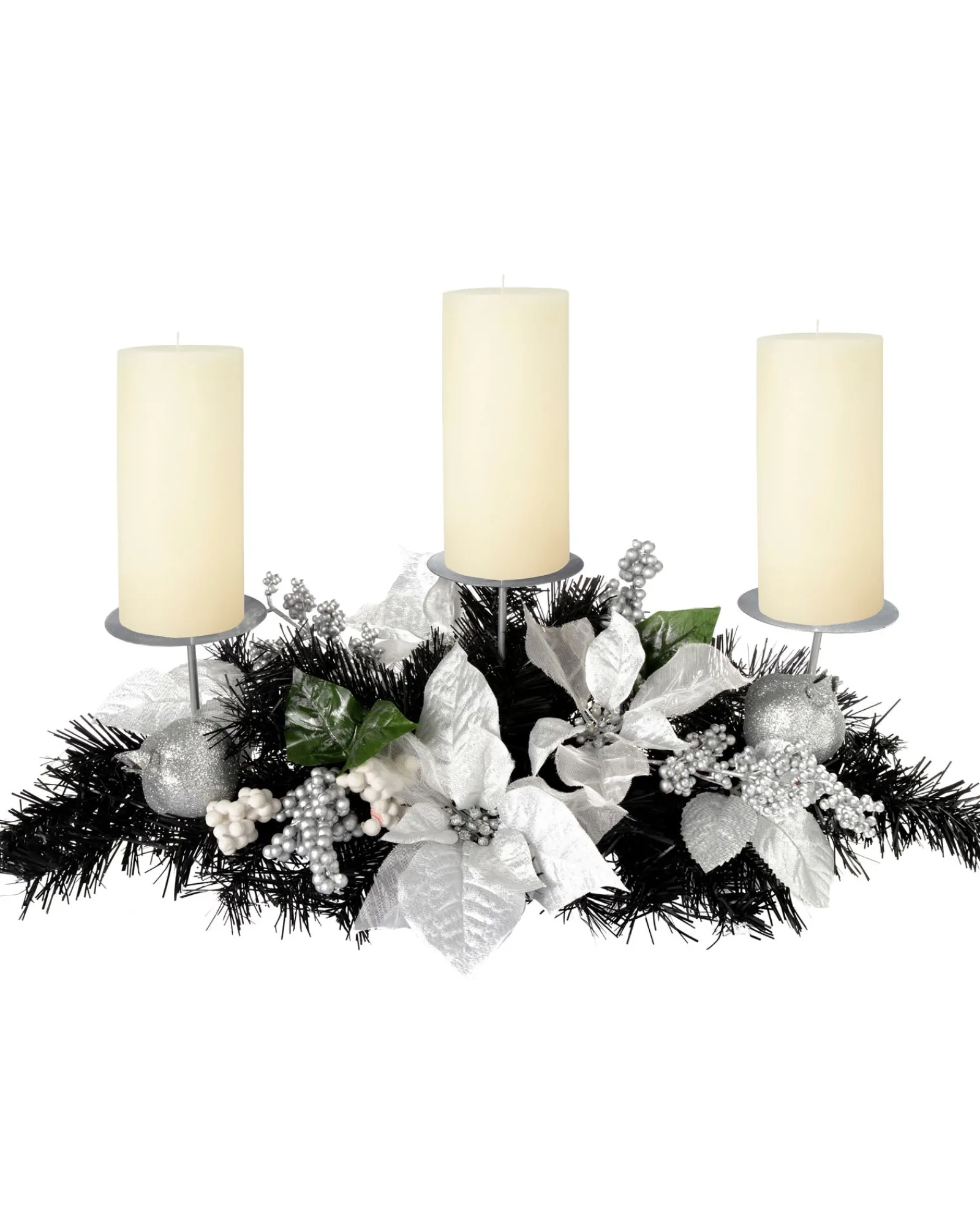 WeRChristmas 3 Pillar Decorated Candle Holder, Black/Silver