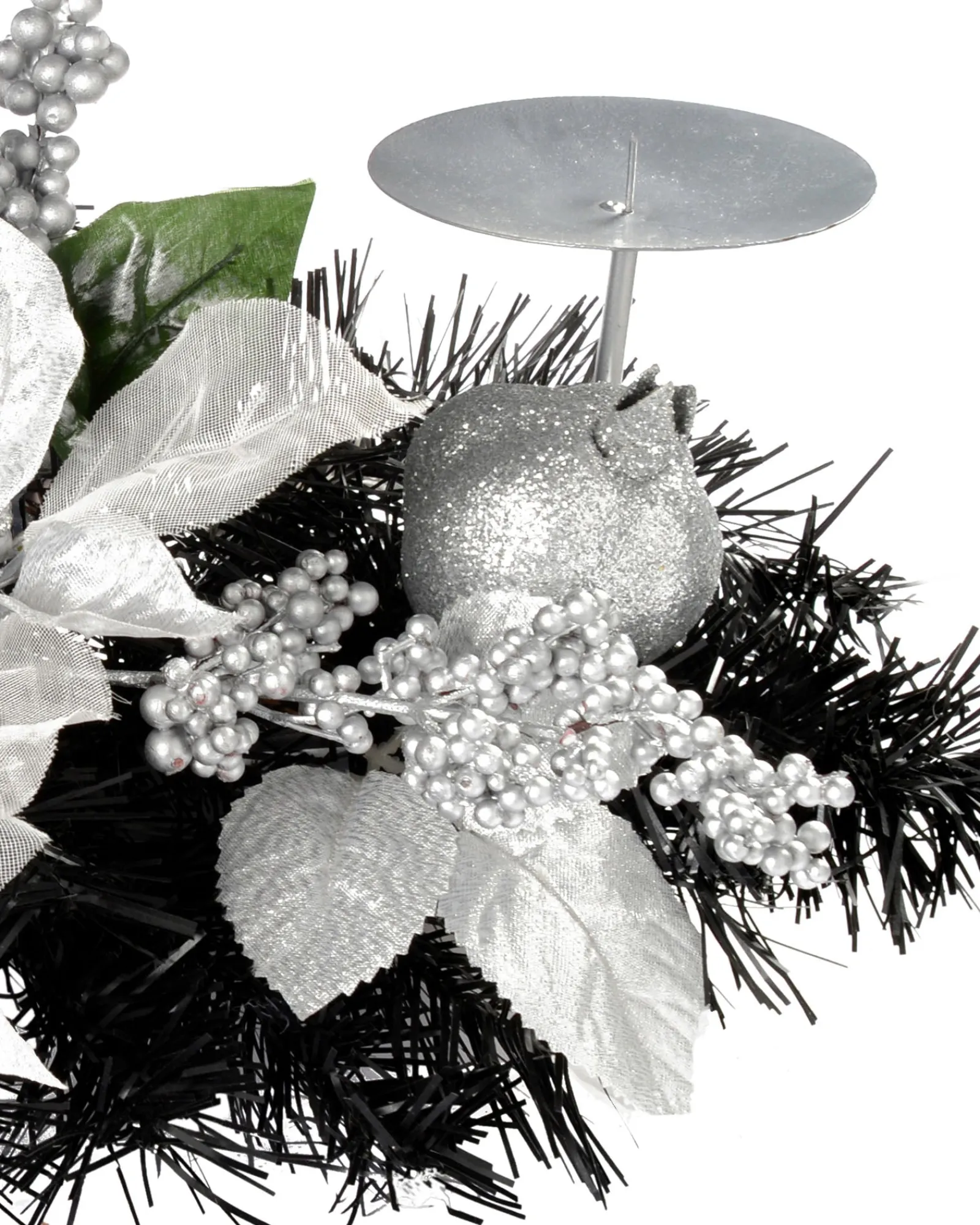 WeRChristmas 3 Pillar Decorated Candle Holder, Black/Silver