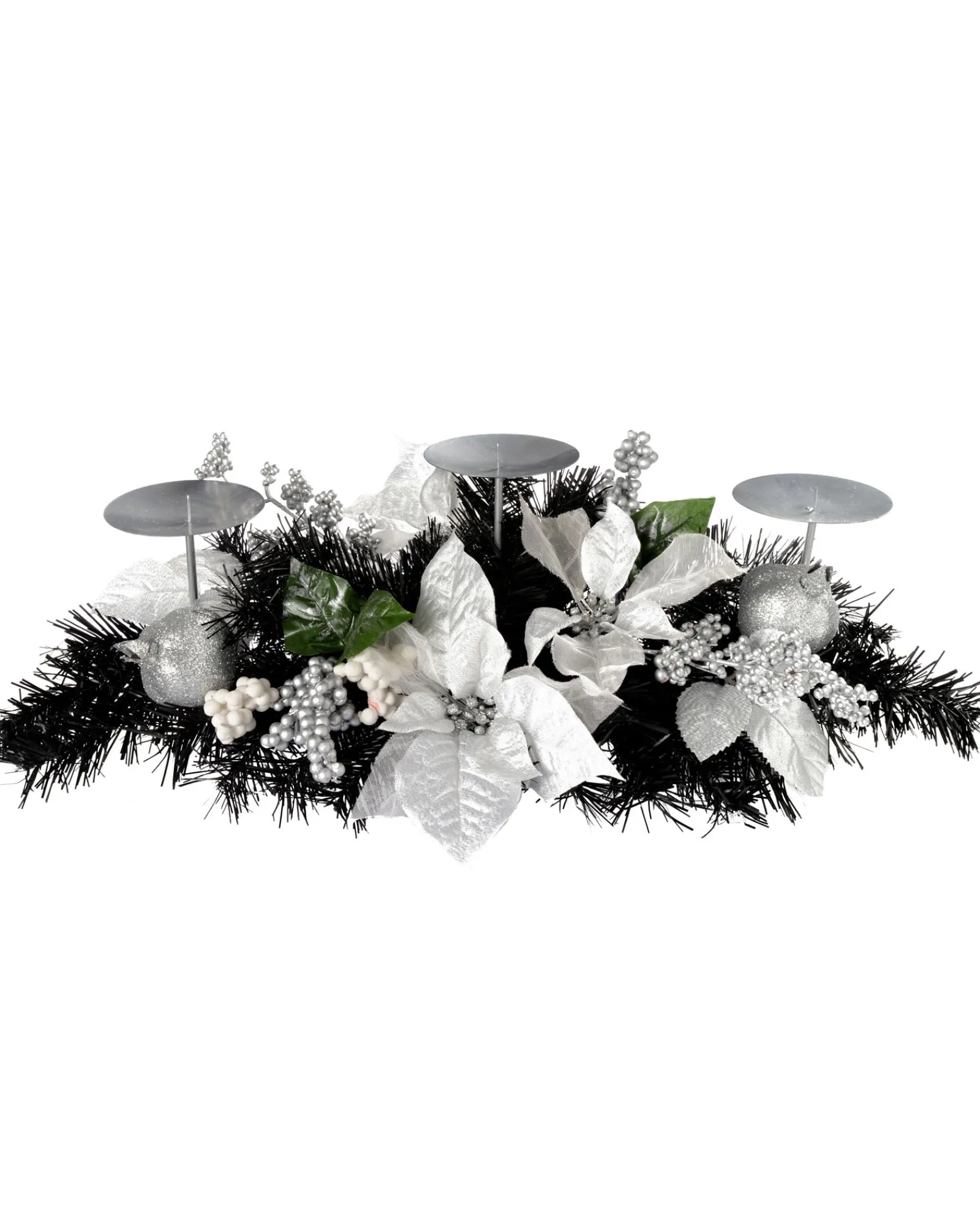 WeRChristmas 3 Pillar Decorated Candle Holder, Black/Silver