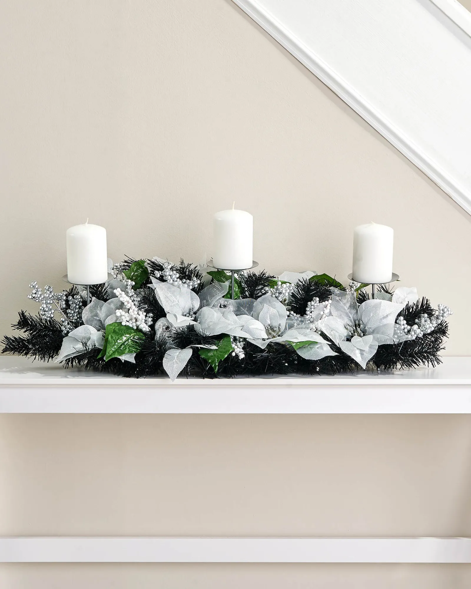 WeRChristmas 3 Pillar Decorated Garland Candle Holder, Black/Silver, 76 Cm