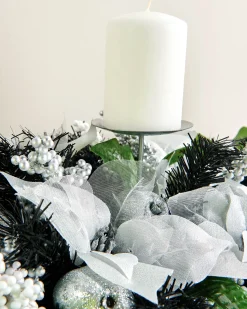 WeRChristmas 3 Pillar Decorated Garland Candle Holder, Black/Silver, 76 Cm