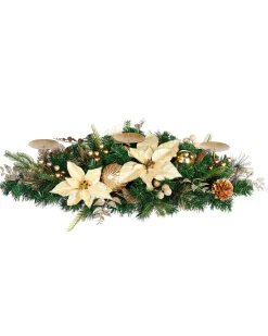 WeRChristmas 3 Pillar Decorated Garland Candle Holder, Cream/Gold, 76 Cm