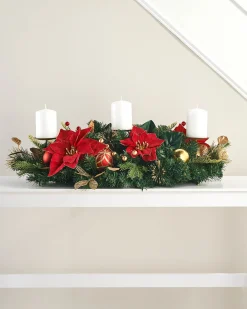 WeRChristmas 3 Pillar Decorated Garland Candle Holder, Red/Gold, 76 Cm