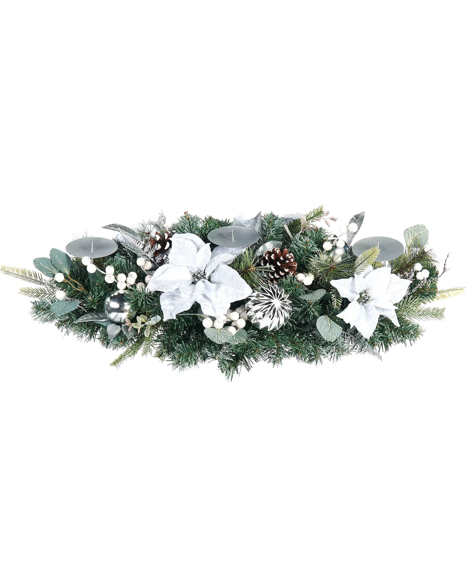 WeRChristmas 3 Pillar Decorated Garland Candle Holder, White/Silver, 76 Cm