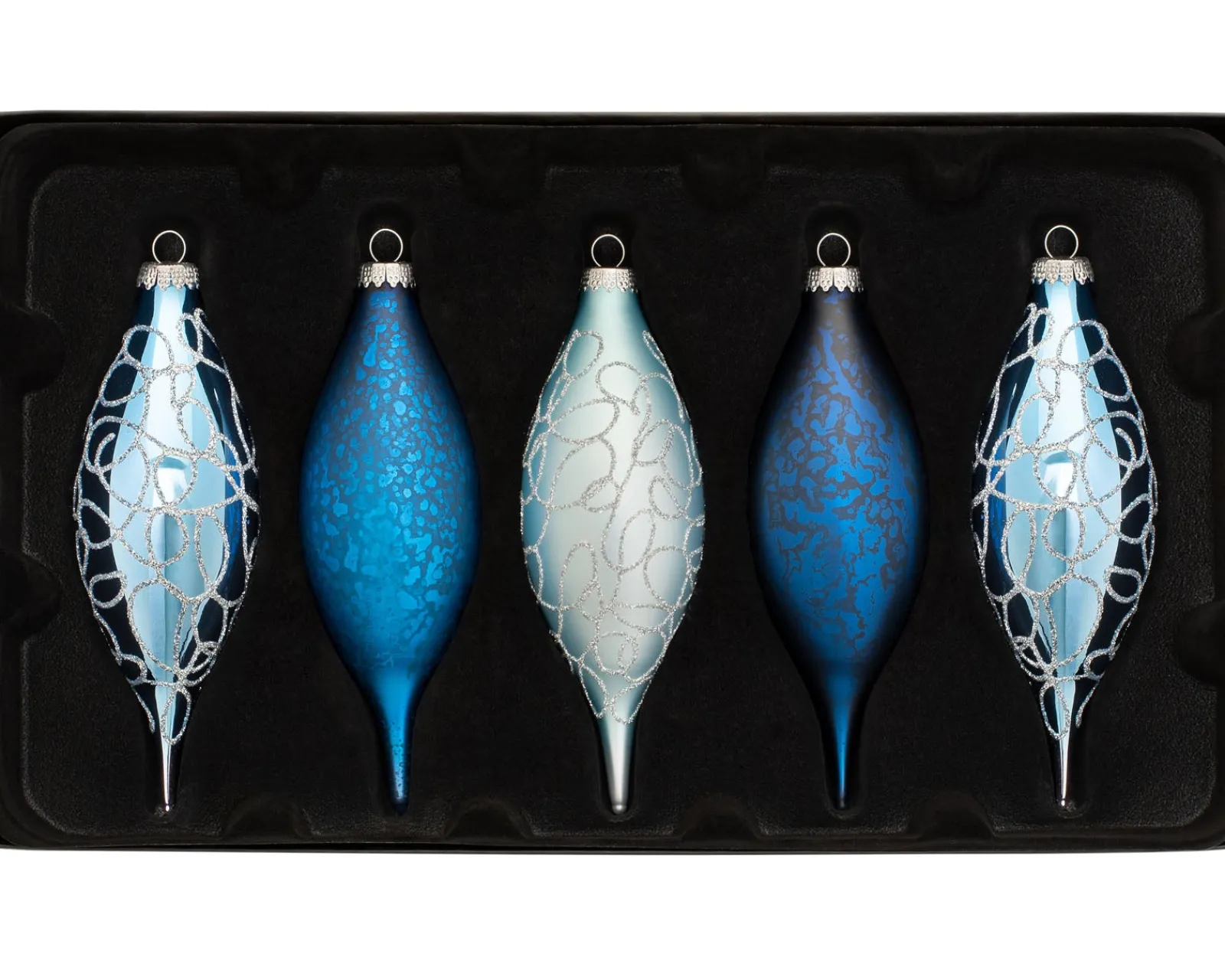 WeRChristmas Antarctica Blue Glass Baubles, 5 Pack, 15 Cm