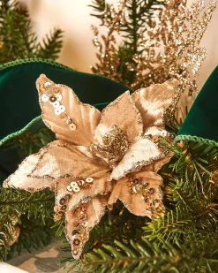 WeRChristmas Artificial Gold Poinsettia Flower With Clip, 3 Pack, 12 Cm