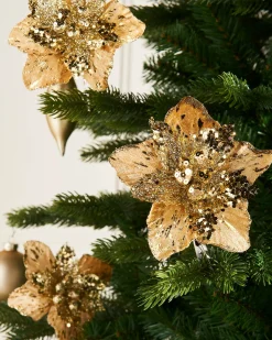 WeRChristmas Artificial Gold Poinsettia Flower With Clip, 3 Pack, 12 Cm