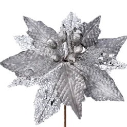 WeRChristmas Artificial Poinsettia Flower, Silver, 29 Cm
