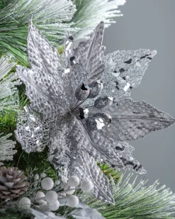 WeRChristmas Artificial Poinsettia Flower, Silver, 29 Cm