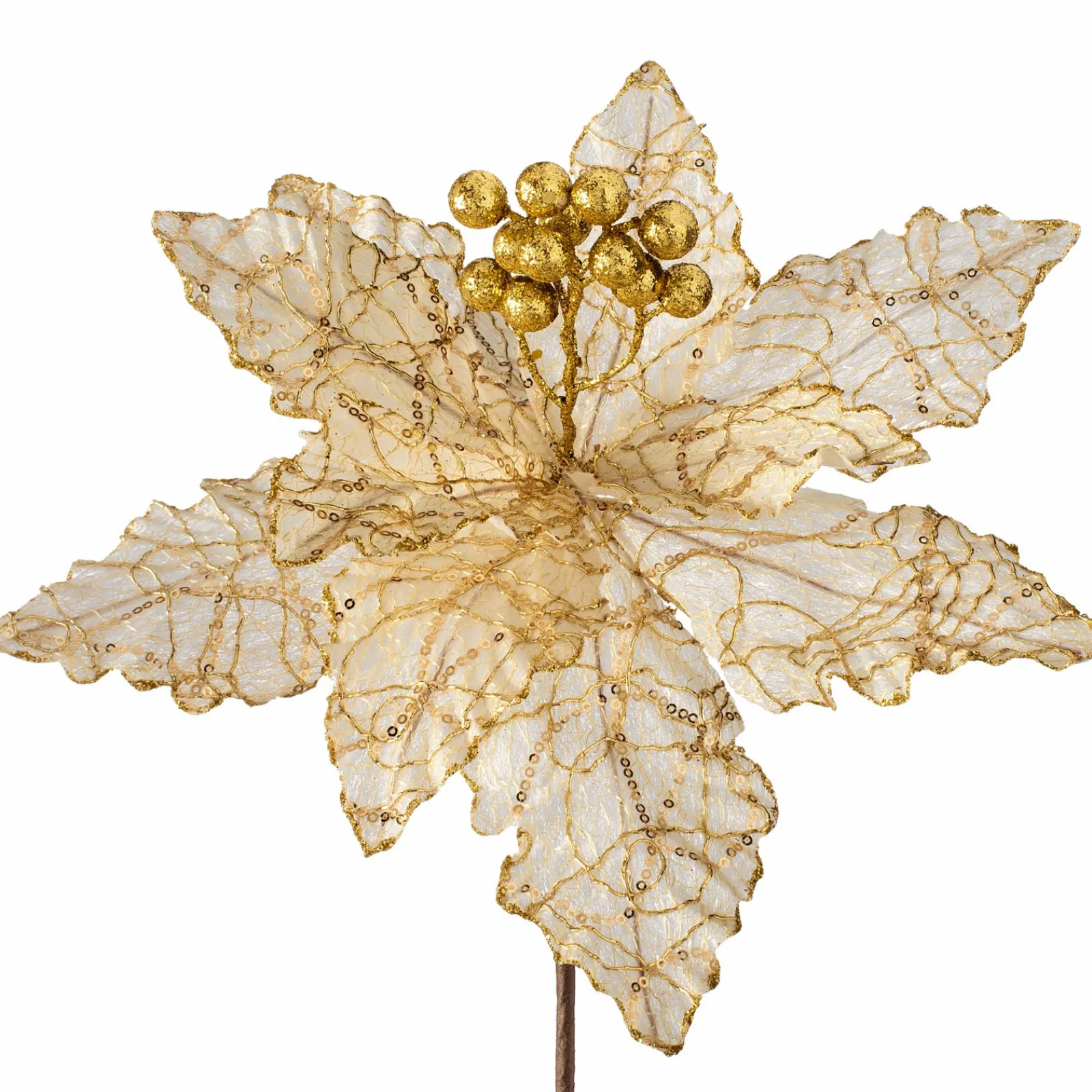 WeRChristmas Artificial Poinsettia Flower, White And Gold, 32 Cm