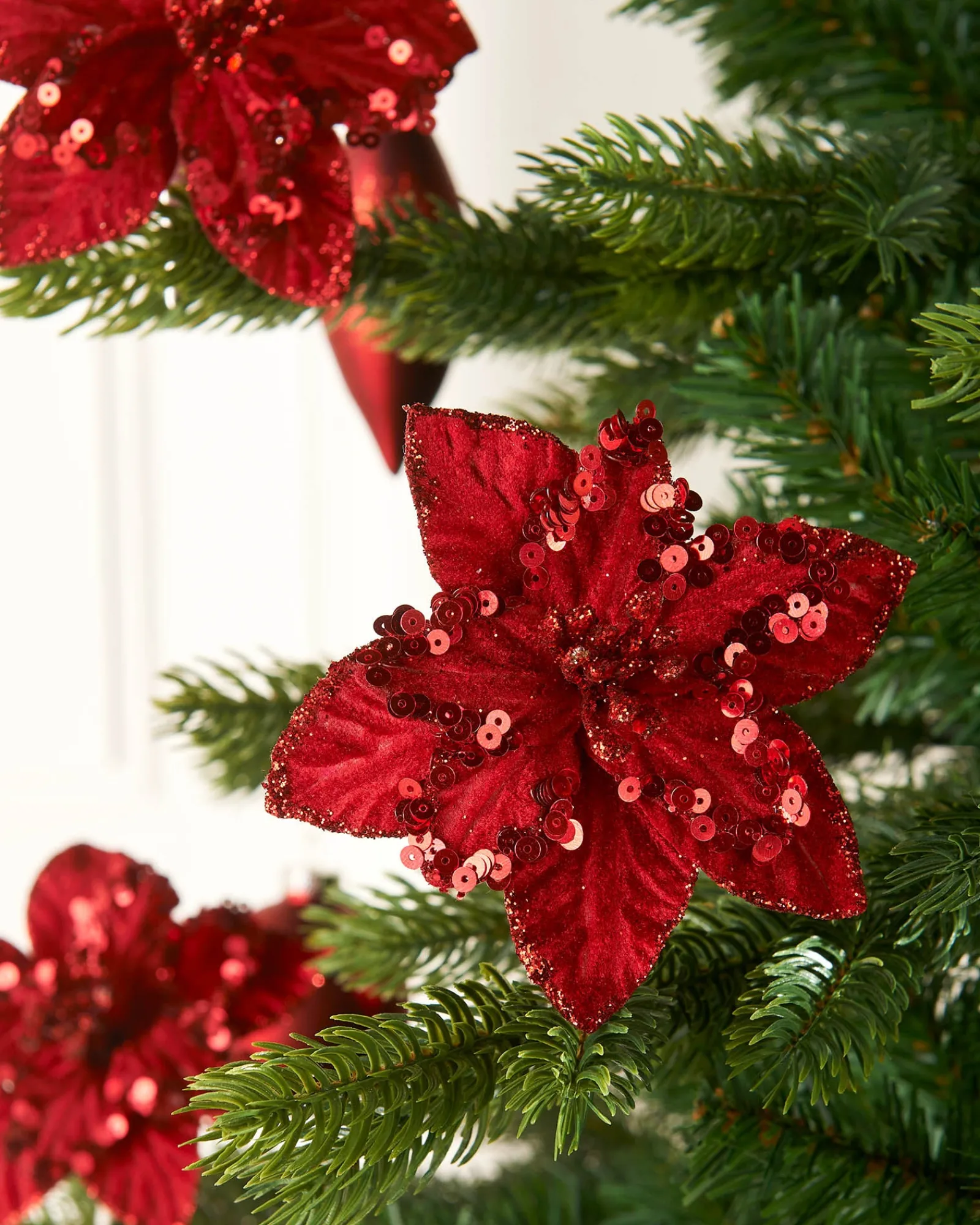 WeRChristmas Artificial Red Poinsettia Flower With Clip, 3 Pack, 12 Cm
