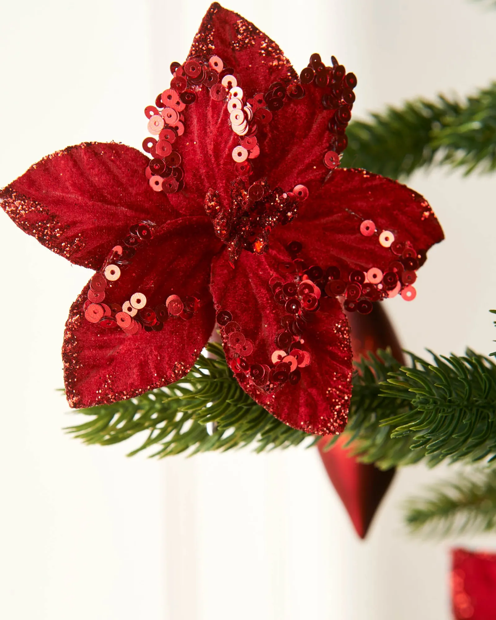 WeRChristmas Artificial Red Poinsettia Flower With Clip, 3 Pack, 12 Cm