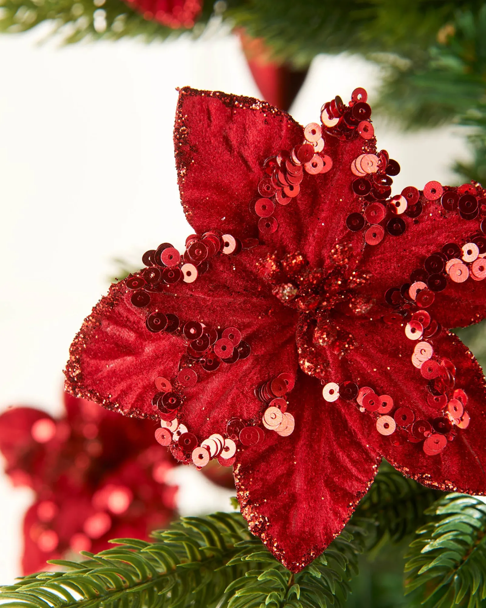 WeRChristmas Artificial Red Poinsettia Flower With Clip, 3 Pack, 12 Cm
