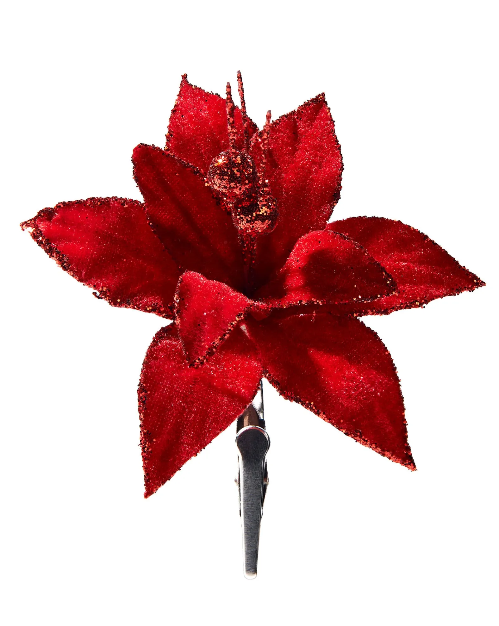 WeRChristmas Artificial Red Poinsettia Flower With Clip, 3 Pack, 12 Cm