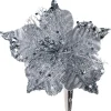 WeRChristmas Artificial Silver Poinsettia Flower With Clip, 3 Pack, 12 Cm