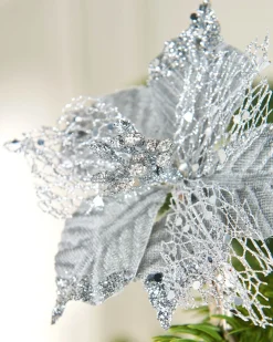 WeRChristmas Artificial Silver Poinsettia Flower With Clip, 3 Pack, 12 Cm