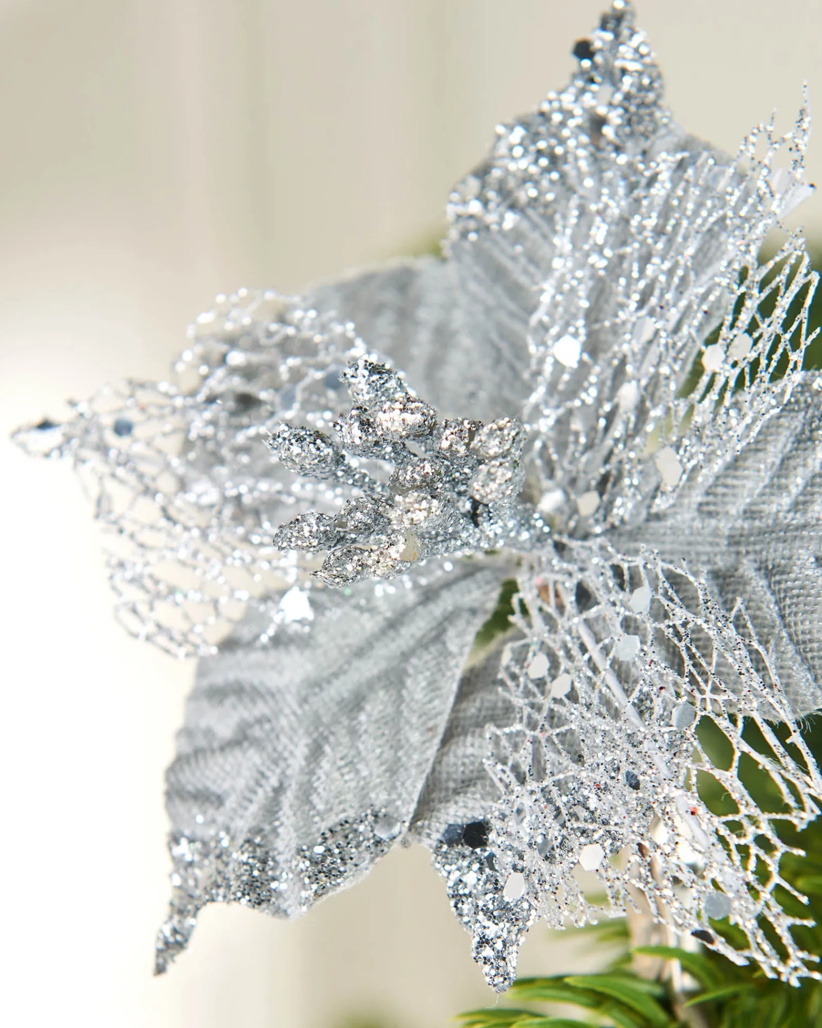 WeRChristmas Artificial Silver Poinsettia Flower With Clip, 3 Pack, 12 Cm