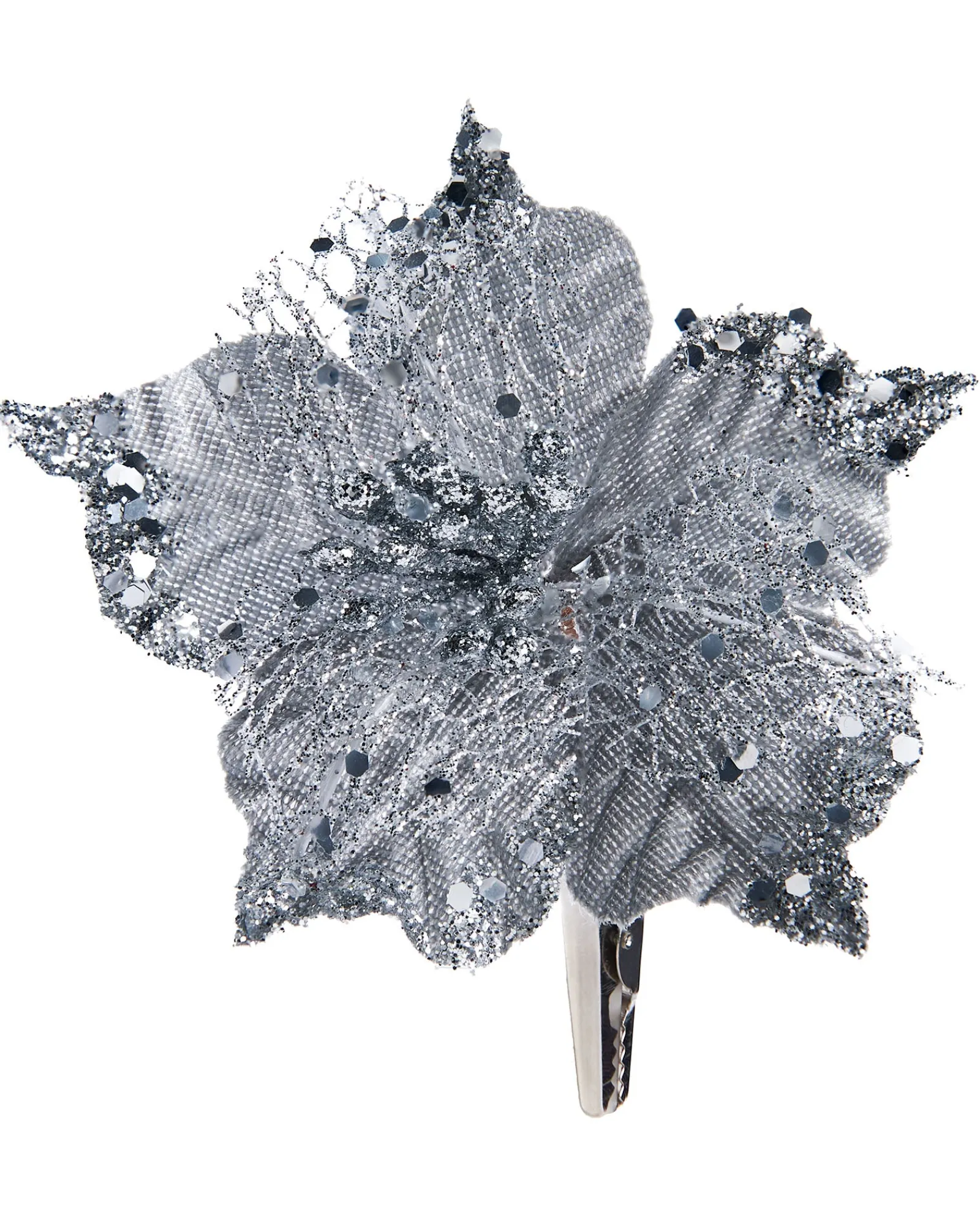 WeRChristmas Artificial Silver Poinsettia Flower With Clip, 3 Pack, 12 Cm
