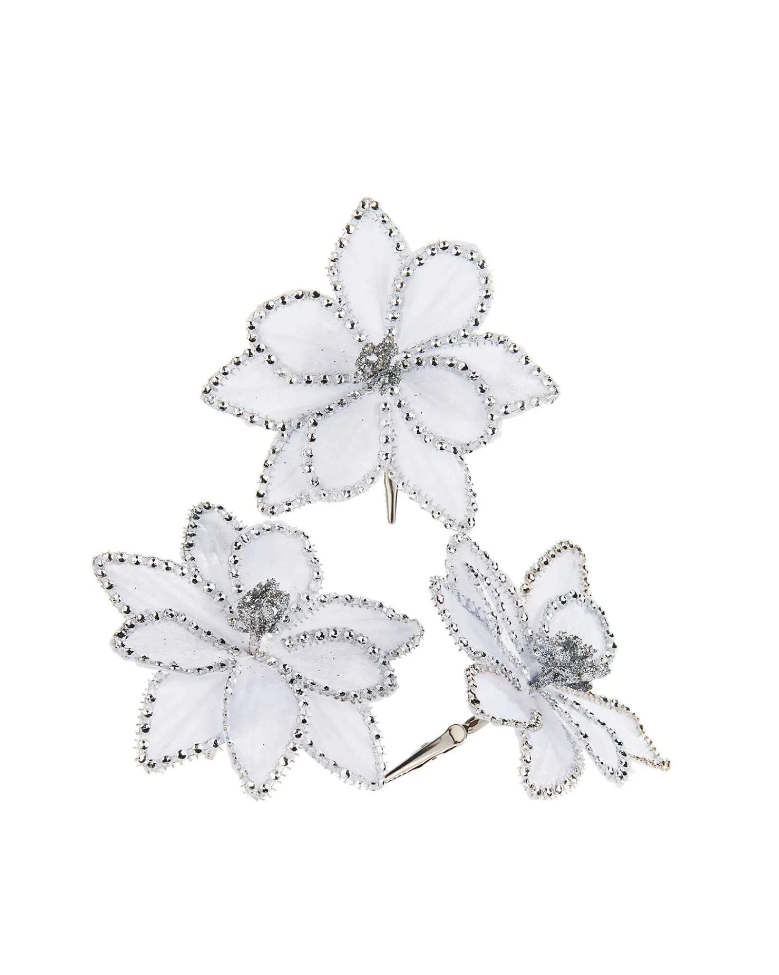 WeRChristmas Artificial White Poinsettia Flower With Clip, 3 Pack, 12 Cm