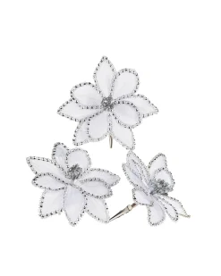 WeRChristmas Artificial White Poinsettia Flower With Clip, 3 Pack, 12 Cm