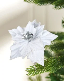 WeRChristmas Artificial White Poinsettia Flower With Clip, 3 Pack, 12 Cm