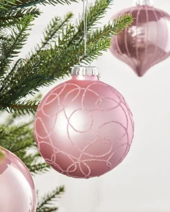 WeRChristmas Baby Pink Glass Baubles, 6 Pack, 10 Cm
