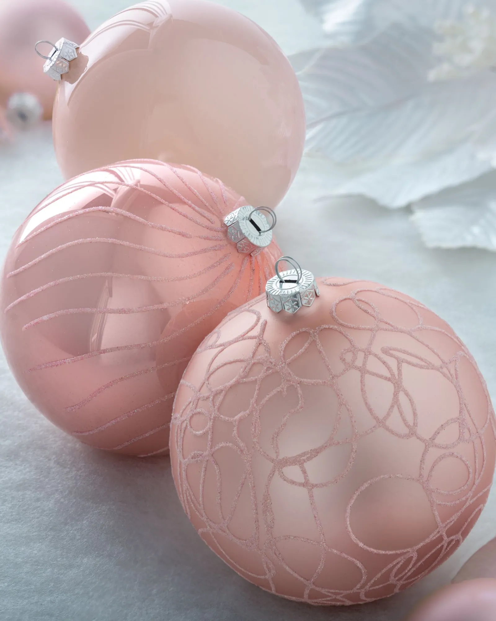 WeRChristmas Baby Pink Glass Baubles, 3 Pack, 13 Cm