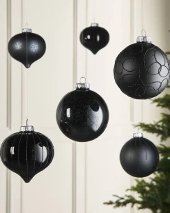 WeRChristmas Black Glass Baubles, 6 Pack, 10 Cm