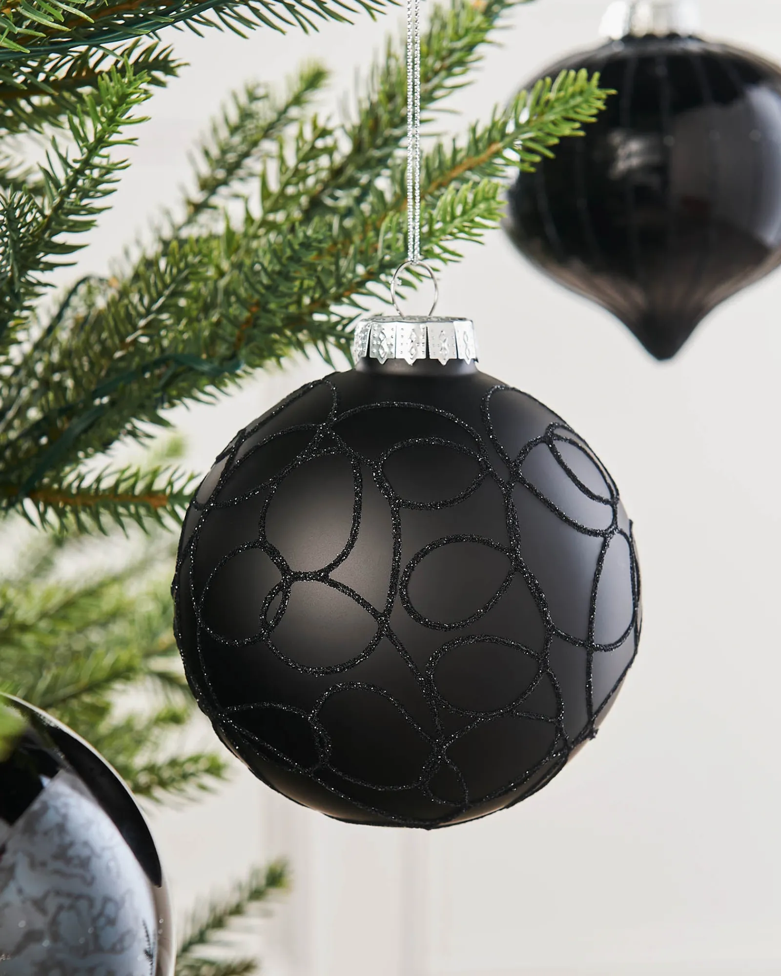 WeRChristmas Black Glass Baubles, 6 Pack, 10 Cm