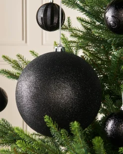 WeRChristmas Black Large Glitter Shatterproof Bauble, 20 Cm