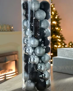 WeRChristmas Black/Silver Shatterproof Baubles, 50 Pack