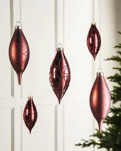 WeRChristmas Burgundy Glass Baubles, 5 Pack, 15 Cm