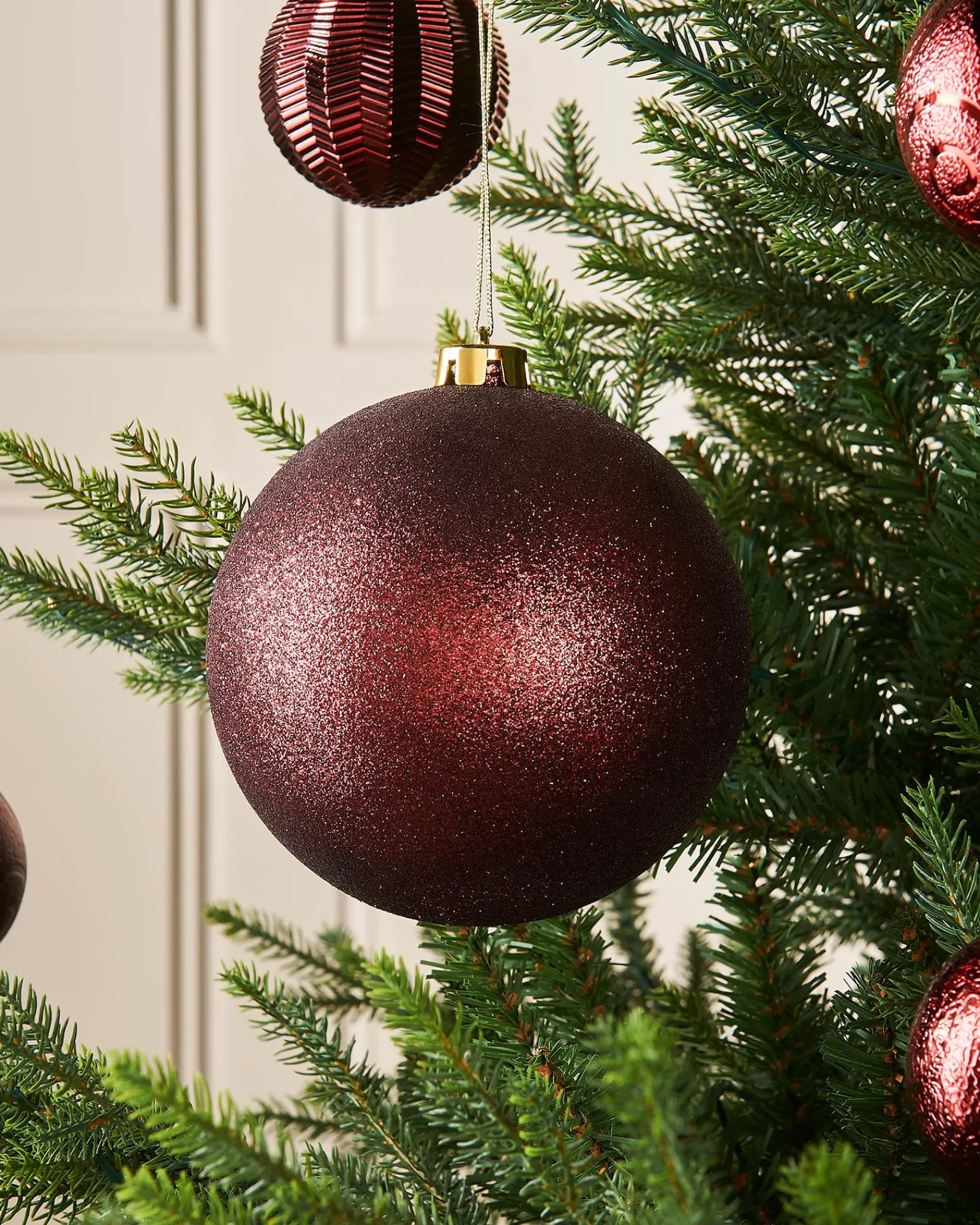 WeRChristmas Burgundy Large Glitter Shatterproof Bauble, 15 Cm