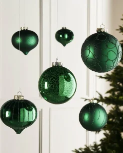 WeRChristmas Christmas Green Glass Baubles, 6 Pack, 10 Cm