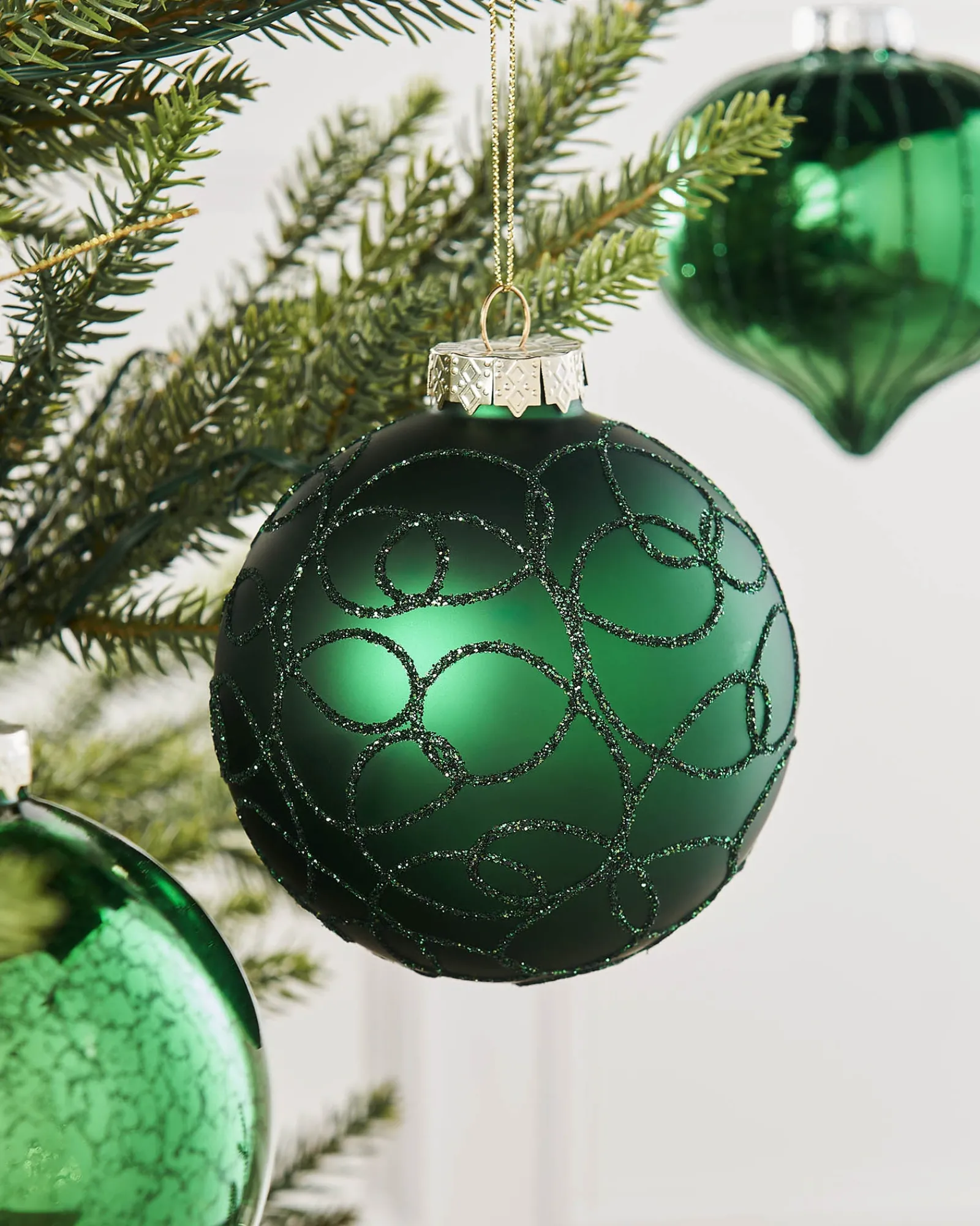 WeRChristmas Christmas Green Glass Baubles, 6 Pack, 10 Cm