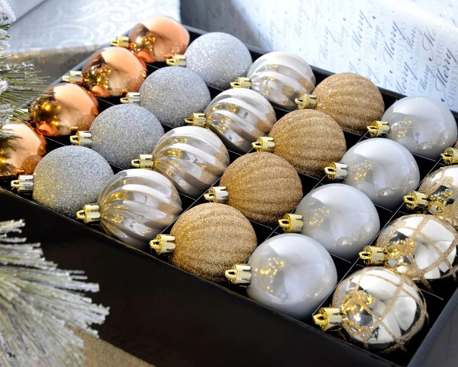 WeRChristmas Copper/Champagne Shatterproof Baubles, 48 Pack