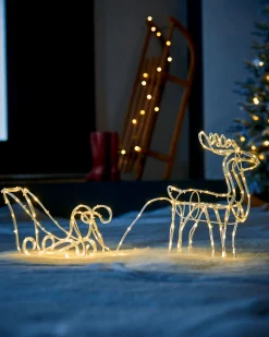 WeRChristmas 3D Reindeer With Sleigh Rope Light Silhouette, 120 Cm