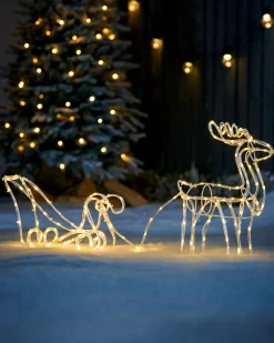 WeRChristmas 3D Reindeer With Sleigh Rope Light Silhouette, 120 Cm