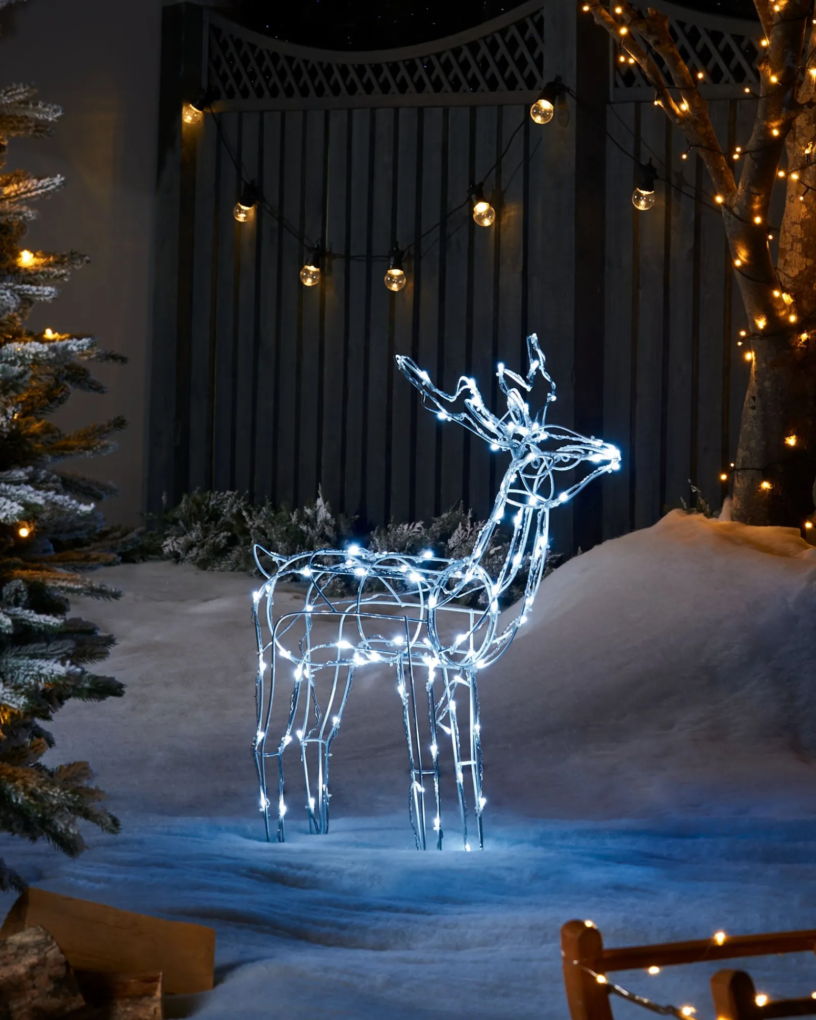 WeRChristmas 3D Twinkling Standing Reindeer Silhouette, White, 78 Cm