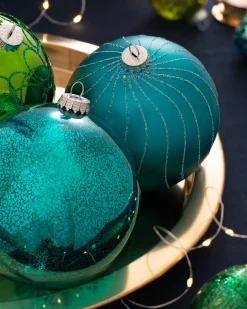 WeRChristmas Emerald Glass Baubles, 3 Pack, 13 Cm