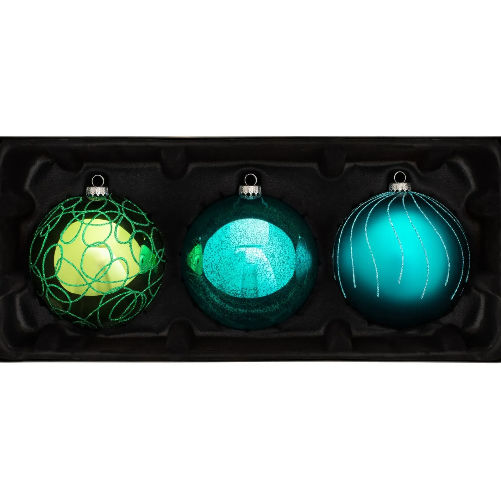 WeRChristmas Emerald Glass Baubles, 3 Pack, 13 Cm