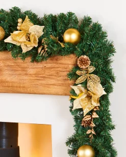 WeRChristmas Extra Thick Decorated Garland, Cream/Gold, 9 Ft