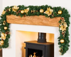 WeRChristmas Extra Thick Decorated Garland, Cream/Gold, 9 Ft