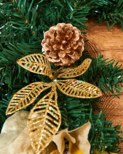 WeRChristmas Extra Thick Decorated Garland, Cream/Gold, 9 Ft