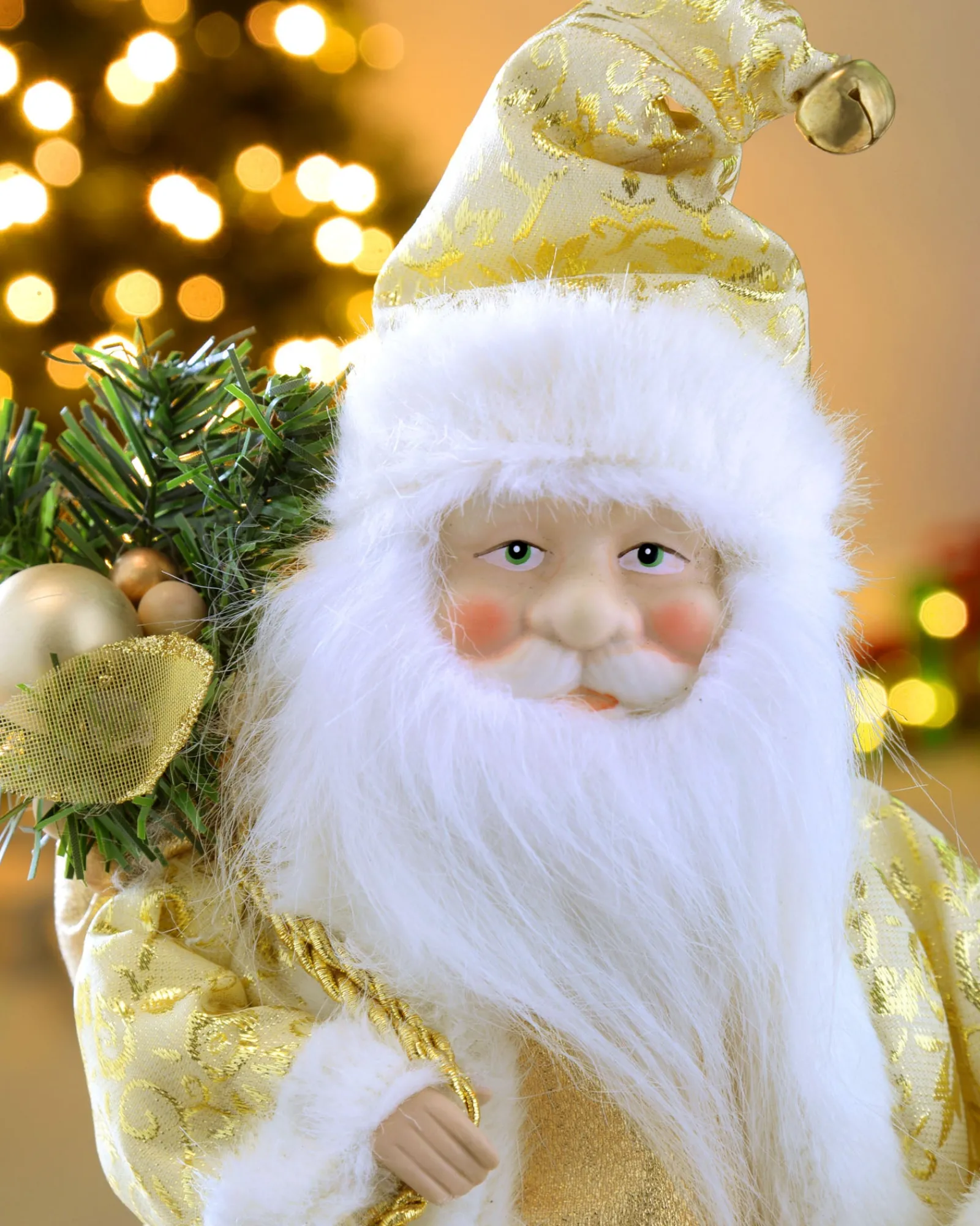 WeRChristmas Father Christmas Tree Topper, Cream/Gold, 30 Cm
