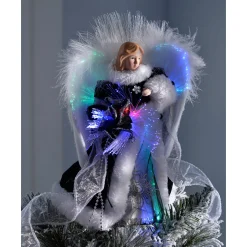 WeRChristmas Fibre Optic Angel Christmas Tree Topper, Black/Silver, 25 Cm